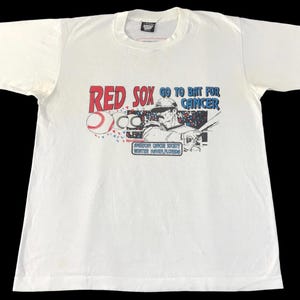Vintage anni '90 Usa 50/50 Boston Red Sox Mlb Baseball American Campains Cancer Society Haven Promo Tee T-shirt Single Stitch Fits M YA952j