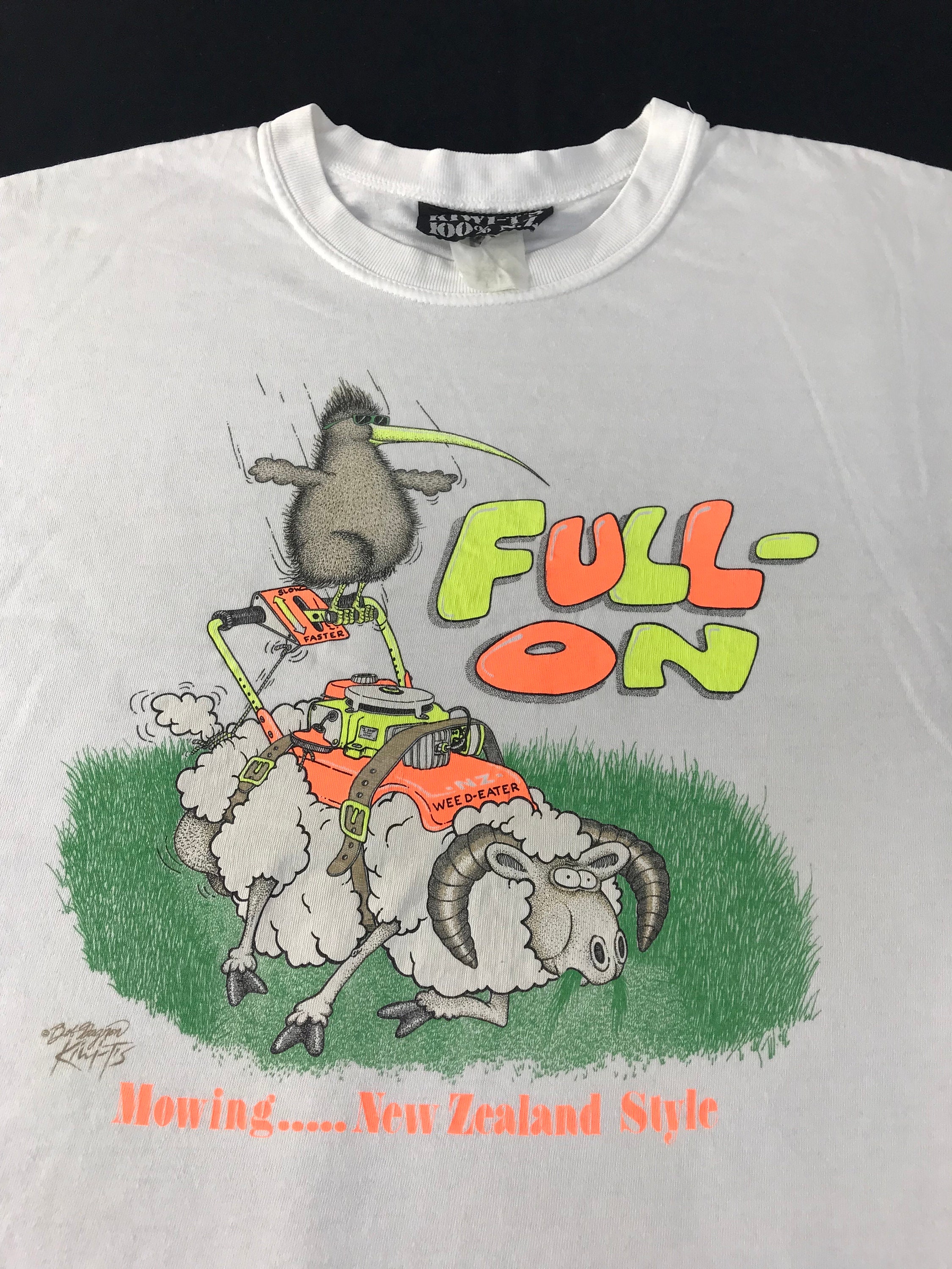 Vintage 80s 90s Kiwi-t's Full-on New Zealand Weed Eater Sheep Logo