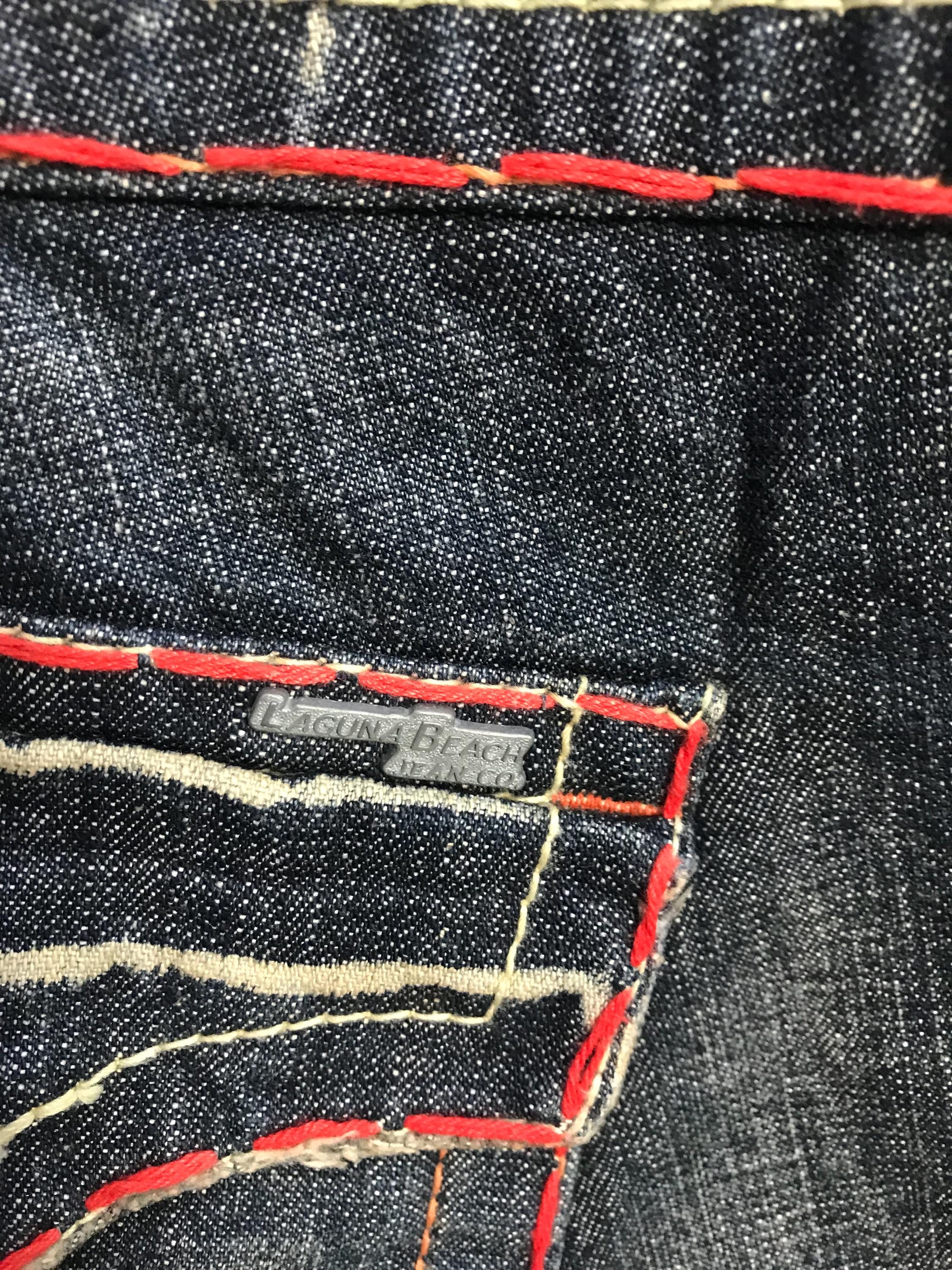 Vintage Laguna Beach Jean Co Made in Usa Cross Skull Logo Indigo