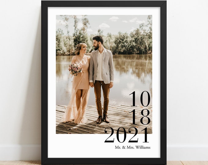 Personalized wedding date with photo / Custom wedding print / Wedding date memory / Special date / Wedding gift / Anniversary gift /FRAMED