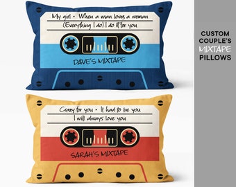 Custom mixtape couples gift - Couple Mixtape pillow - Romantic couple gift - Couple pillows - 20x12 - Insert included - Valentine's gift