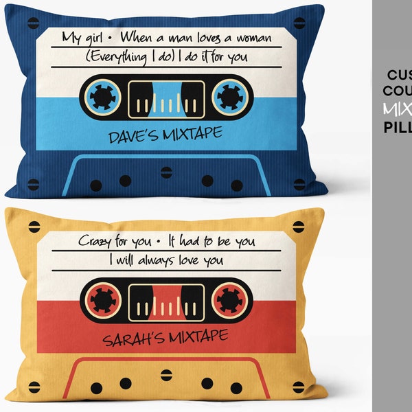 Custom mixtape couples gift - Couple Mixtape pillow - Romantic couple gift - Couple pillows - 20x12 - Insert included - Valentine's gift