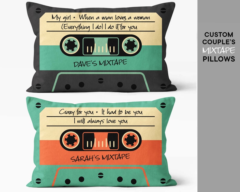 Custom mixtape couples gift Couple Mixtape pillow Romantic couple gift Couple pillows 20x12 Insert included Valentine's gift image 2