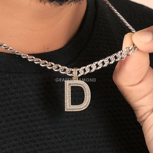 Colgante de hip hop con inicial de moissanita VVS en plata de ley 925, collar de diamantes con letra D completamente helado, colgante con inicial personalizado para hombres