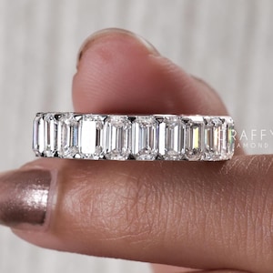 Emerald Cut 14K White Gold Eternity Wedding Band Anniversary Gift Anniversary Band Full Eternity Stackable Band Emerald Cut Moissanite Band
