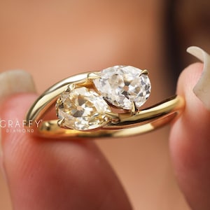Pear Cut Moissanite Diamond Toi Et Moi Wedding Ring, Fancy Two Stone Engagement Ring, Trendy Diamond Ring, Anniversary Gift Ring For Women