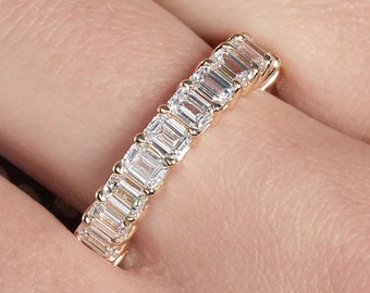 Emerald Cut 14K White Gold Eternity Wedding Band Anniversary Gift Anniversary Band Full Eternity Stackable Band Emerald Cut Moissanite Band