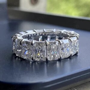 Radiant Cut Moissanite Full Eternity Band Ring 14K White Gold Band Wedding Band Ring Moissanite Eternity Band Ring Promise Band Gift For Her