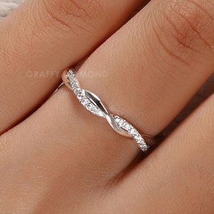 Round 14K White Gold Ring Twisted Wedding Ring Anniversary Ring For Women Promise Ring Round Cut Moissanite Wedding Band Anniversary Gifts