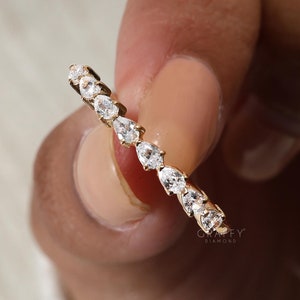 Pear Moissanite Half Eternity Wedding Band, Pear Cut Matching Band For Bridal Ring Set, Minimalist Band For Her, Pear Cut Dainty Band, Gifts