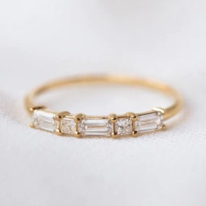 Alternative Princess And Baguette Cut Moissanite Band Stackable Wedding Band Half Eternity Ring Anniversary Gift Dainty Band Unique Band