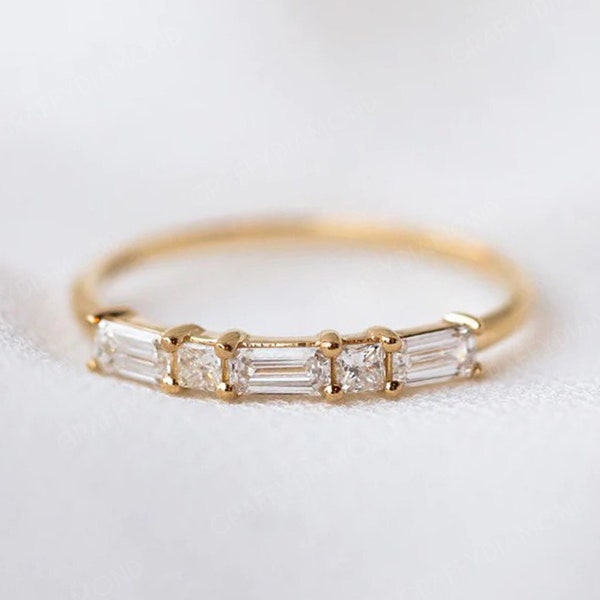 Alternative Princess And Baguette Cut Moissanite Band Stackable Wedding Band Half Eternity Ring Anniversary Gift Dainty Band Unique Band