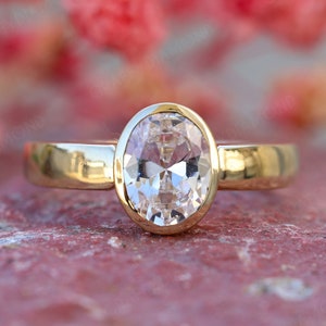 14K Solid Gold Ring 1.25 CT Oval Bezel Set Engagement Ring Diamond Wedding Ring Moissanite Engagement Ring Anniversary Promise Ring Gift Her