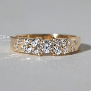 Fancy Round Cut Flush Set Diamond Wedding Band, Cluster Diamond Stacking Band, 14K Gold Multi Stone Diamond Ring, Anniversary Band For Women