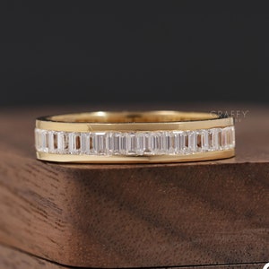 Channel Set Baguette Cut Eternity Band, Wunderschöne Designer Passenden Ehering, stapelbar Diamant Band, Herren Vorschlag Band, Geschenk für Frauen