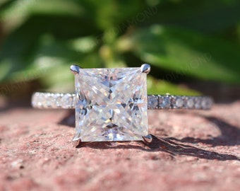 Princess Cut Moissanite Verlobungsring 14K Solid Gold Versprechen Ring Quadratischer Schnitt Ehering für Frauen Versteckter Halo Vorschlag Ring Geschenk für sie