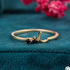 Dainty Ring Crescent Moon Ring Black Onyx Ring 14K Solid Yellow Gold Moon Ring Onyx Gemstone Ring Birthstone Ring Minimalist Stacking Ring