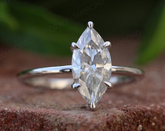 Marquise Cut Moissanite Verlobungsring 6 Prong Set Solitaire Ring 14K Solid Gold Ehering Braut Stapelring Jubiläumsgeschenk für sie