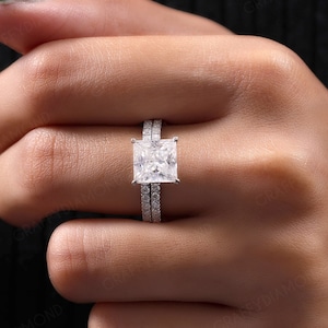 Princess Solitaire Engagement Ring Set, 2.50 CT Princess Cut Moissanite Wedding Ring Set Solid 14K Solid Gold Princess Cut Ring Wedding Ring