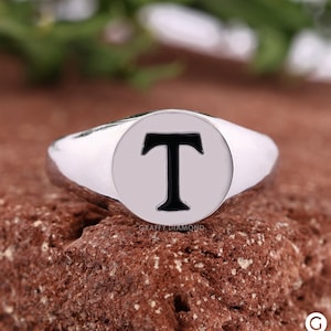 Anillo con sello inicial para hombre, anillo con monograma, anillos personalizados de plata de ley 925 para mujer, anillo con letra personalizada, regalos de aniversario para esposa