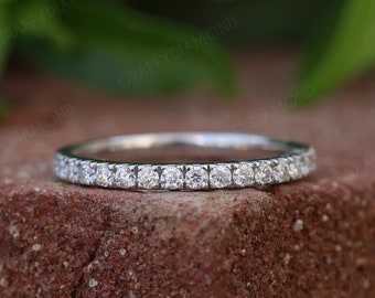 Pave Set Full Eternity Band Delicate Round Brilliant Cut Wedding Band Matching Band For Bridal Set Ring Dainty Stacking Band Minimalist Band