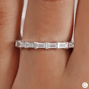 Half Eternity Wedding Band 14K Gold Unique Baguette Cut Moissanite Wedding Band Vintage Stacking Ring Matching Bridal Ring Promise Gifts
