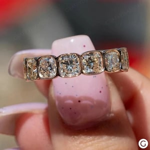 Cushion Full Eternity Wedding Band Cushion Cut Diamond Band Engagement Band Eternity Anniversary Gift Band For Women 10/14K/18K Gold Band