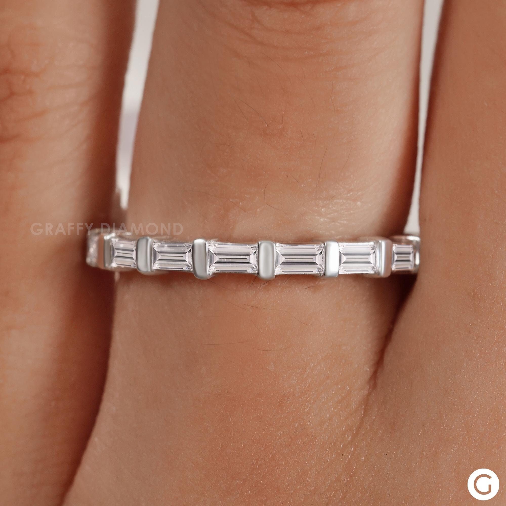 Half Eternity Wedding Band 14K Gold Unique Baguette Cut Moissanite ...