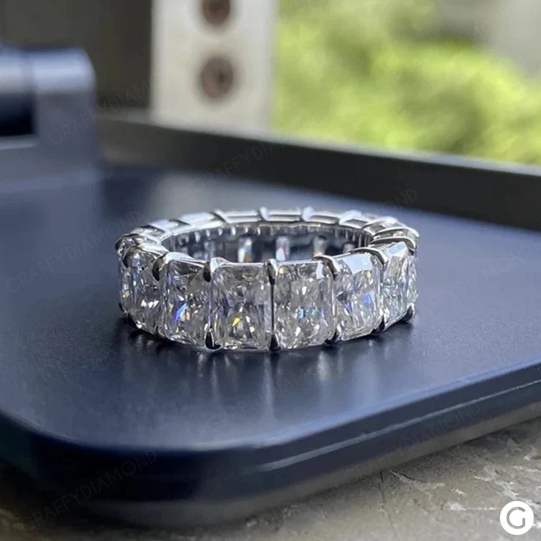 Radiant Cut Moissanite Full Eternity Band Ring 14K White Gold Band ...