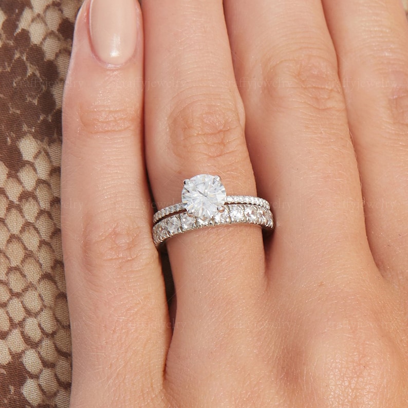 Gifts 1.20 Ct Round Brilliant Cut Colorless Moissanite Ring Moissanite Engagement Ring Claw Prongs Pave Set Ring White Gold Wedding Ring