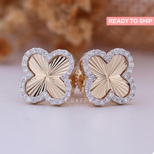 Vintage Gold Clover Stud Earring Floral Wedding Studs For Women Modern Diamond Clover Stud Earrings Four Leaf Stud Earring, Bridesmaid Gifts