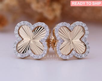 Vintage Gold Clover Stud Earring Floral Wedding Studs For Women Modern Diamond Clover Stud Earrings Four Leaf Stud Earring, Bridesmaid Gifts