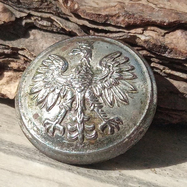 Rare silver plated heavy uniform button of the Polish Army of the 1930s, Buttons of pre-war Poland, Pre-war artifacts. Military ammunition