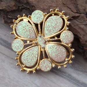 Vacker gammal korsformad brosch, vintage från 90-talet, vacker gyllene brosch