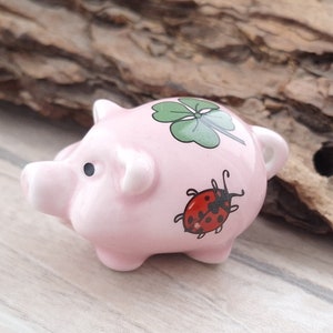 Vintage small ceramic miniature pink pig, Beautiful collectible painted pig