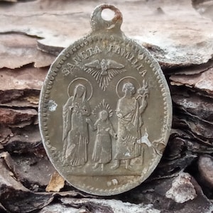 Original Medallion SANCTA FAMILIA , Vintage catholic medallion, body decoration, jewelry medal, amulet, religious accessory, metaldetector
