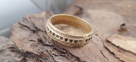 Beautiful handmade brass ring with inlays and sol… - image 4