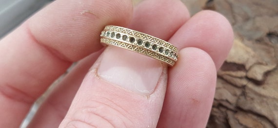 Beautiful handmade brass ring with inlays and sol… - image 2