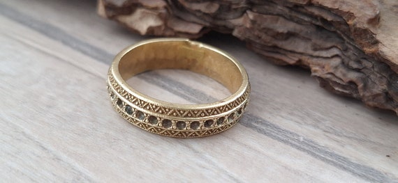 Beautiful handmade brass ring with inlays and sol… - image 9