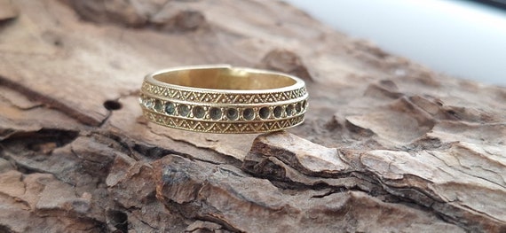 Beautiful handmade brass ring with inlays and sol… - image 7