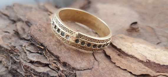 Beautiful handmade brass ring with inlays and sol… - image 6