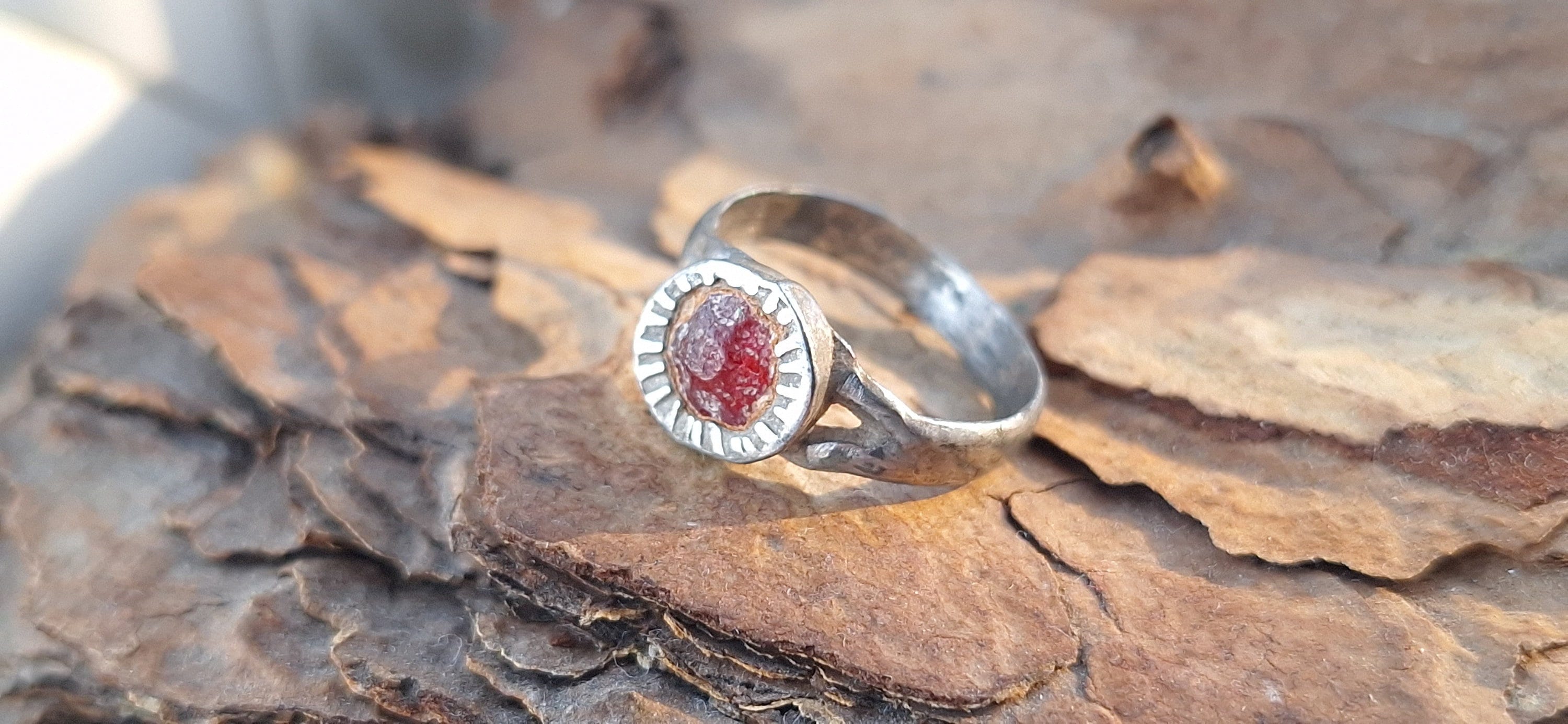 Ancient ring with red glass incert, Old Lead ring, 19th century ring, Small ancient ring size US 4.5, Rare Ancient artifact, Metal detector