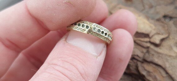 Beautiful handmade brass ring with inlays and sol… - image 3