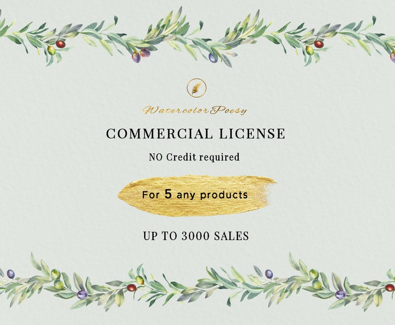 NO Credit required 5 products The Commercial License for small business Digital Download Printable Watercolor Clipart