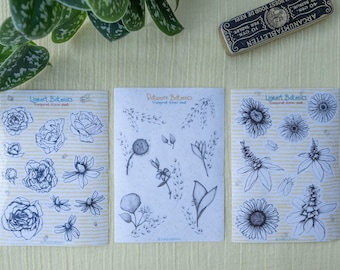 Set of 3 Transparent Sticker sheet Botanics | Bullet Journal Stickers, Planner A6 - 5,5 inch Weatherproof by Studio Florianne
