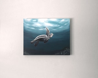 Moody Sea Turtle Acrylic on Canvas | Hand Painted | Home Decor | Art | Canadian | Ocean Art | Painting | Animal | Design |