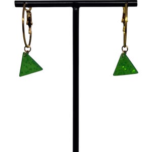 Neon green triangle charm hoops
