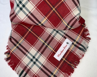 Red/Cream Check Dog Scarf, Frayed Flannel Dog Bandana, Autumn/Winter Plaid Dog Bandana, Tartan Bandana, Frayed Dog Scarves, Dog Neckerchiefs