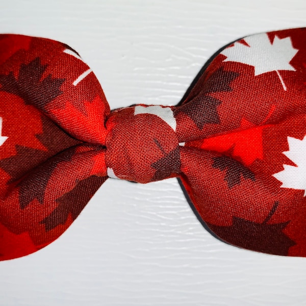 Canada Day Dog and Cat Bow Ties, small pet bow ties. O Canada Bow Tie. Red and white maple leaf bow tie. Slip on collar bow tie.