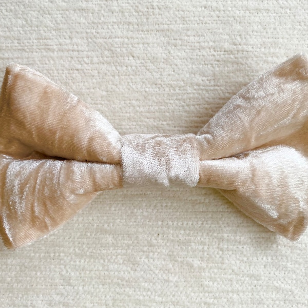 Luxurious Champagne Gold Velvet Bow Tie. Crushed Velvet,  Over the collar with elastic loops Bow Tie.  Christmas/New Years/Wedding Bow Tie.